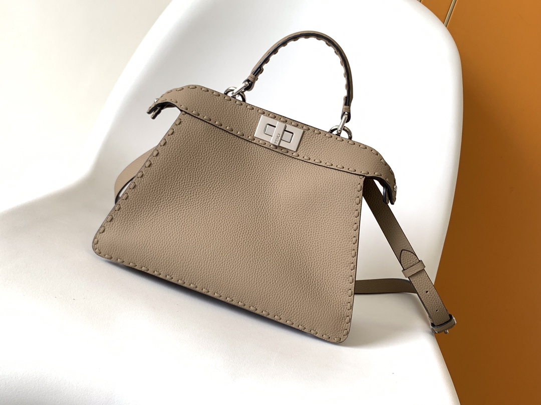 Fendi Peekaboo ISeeU Small Coffee Selleria Bag with 556 Hand-sewn Topstitches